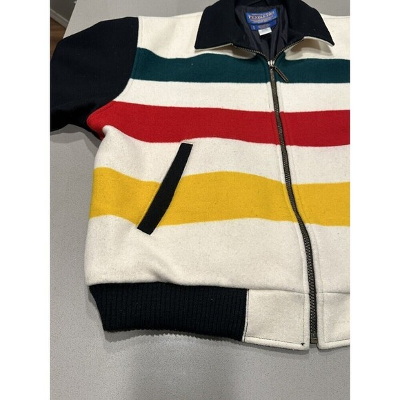 Vintage Pendleton Coat BAY STRIPES Wool Blanket Coat Bomber Jacket Mens Large - Picture 8 of 16
